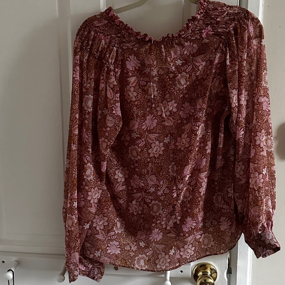 Mango Floral Long sleeve boho blouse - size Medium. Brown & pink floral. V neck - Picture 5 of 5